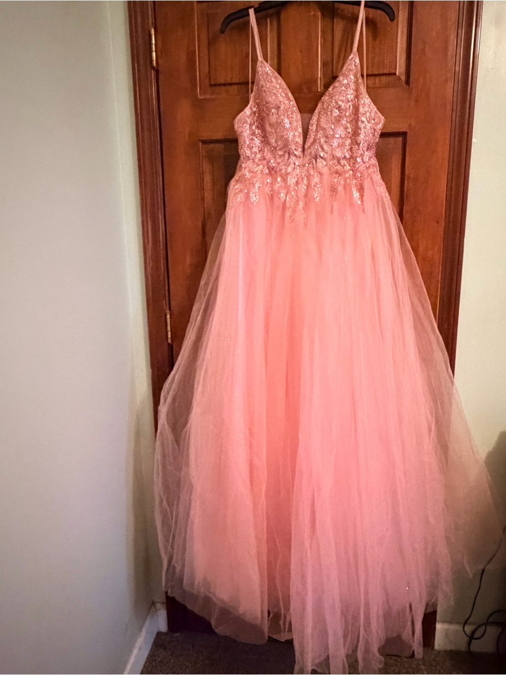 Elegant Pink Tulle Prom Dress with Beaded Bodice